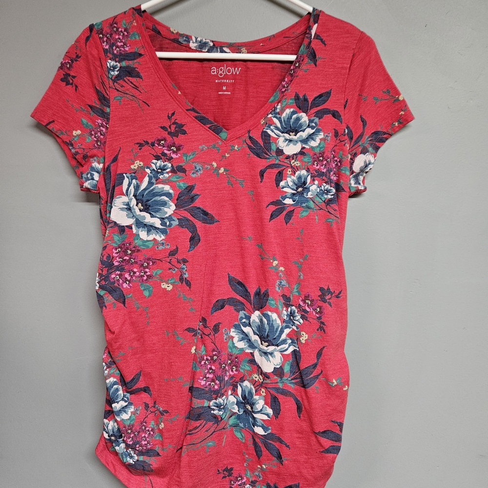 a:glow Women's Floral V-Neck  Short Sleeve Maternity Tshirt Top